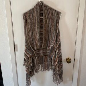 Shyanne multicolored striped knit vest with fringe Size XL